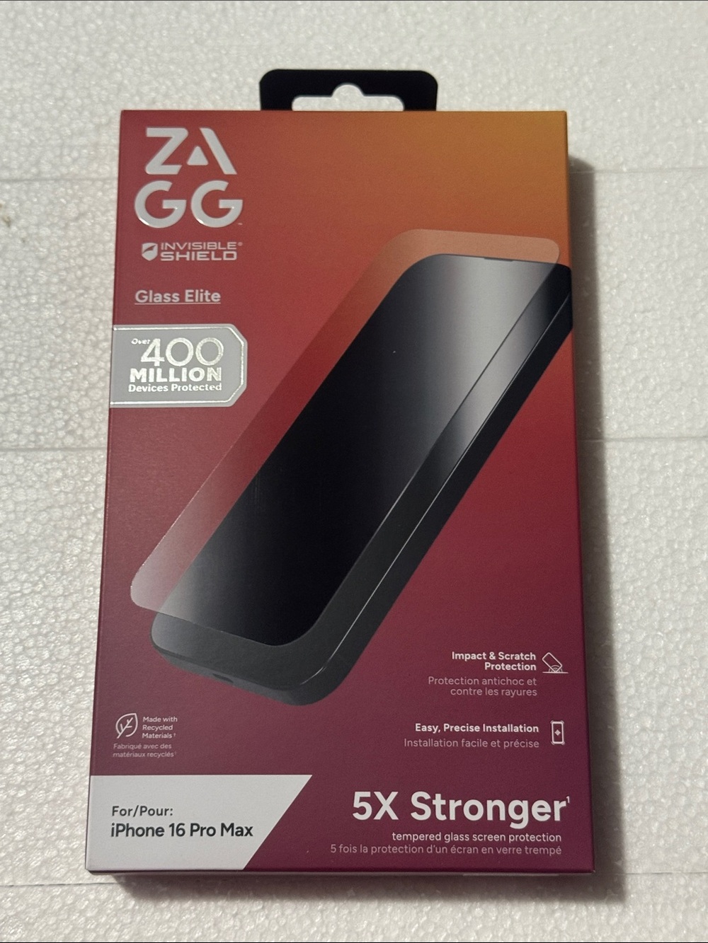 ZAGG Glass Elite Tempered Screen Protector for iPhone 16 Pro Max - Red Packaging